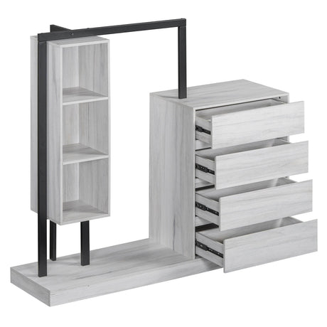 Wardrobe With Four Drawers Three Shelves MDF Metal - Omega Lifestyles