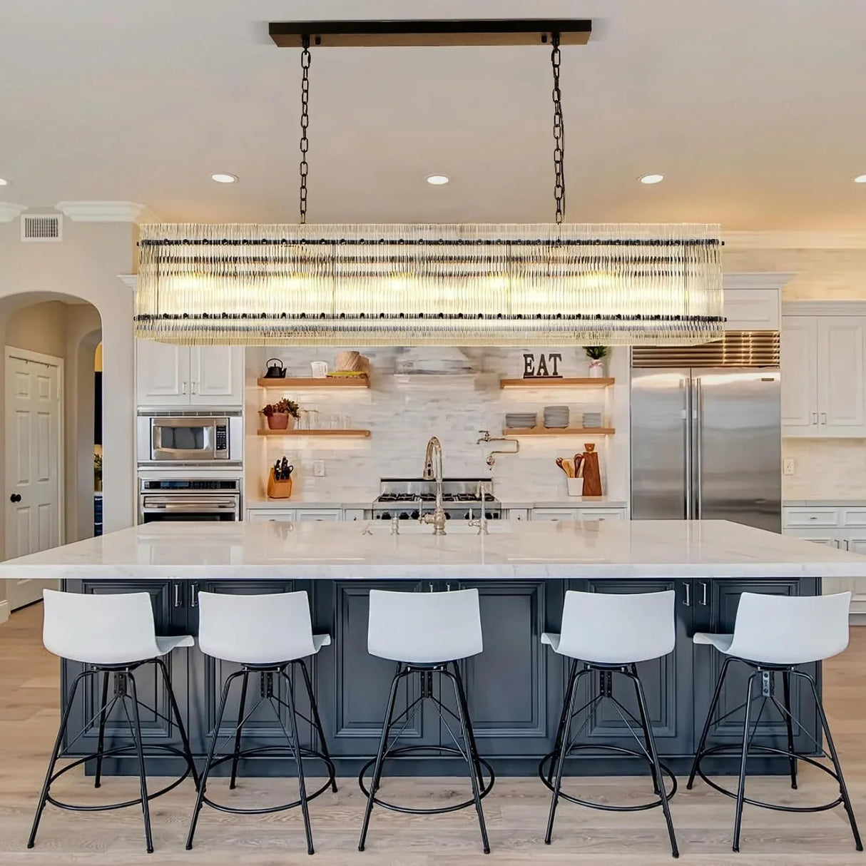 Rectangular Water Ripple Crystal Glass 10-Light Chandelier - Omega Lifestyles