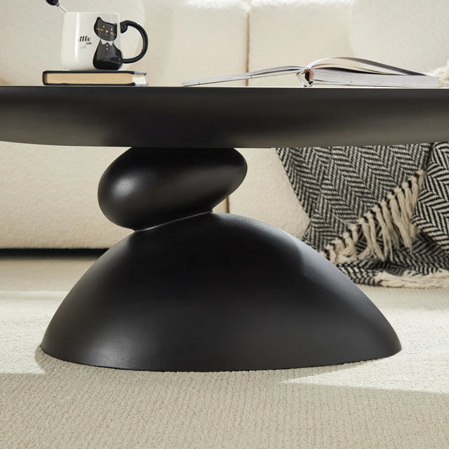 Minimalist Black Fiberglass Lucky Stone Oval Coffee Table - Omega Lifestyles