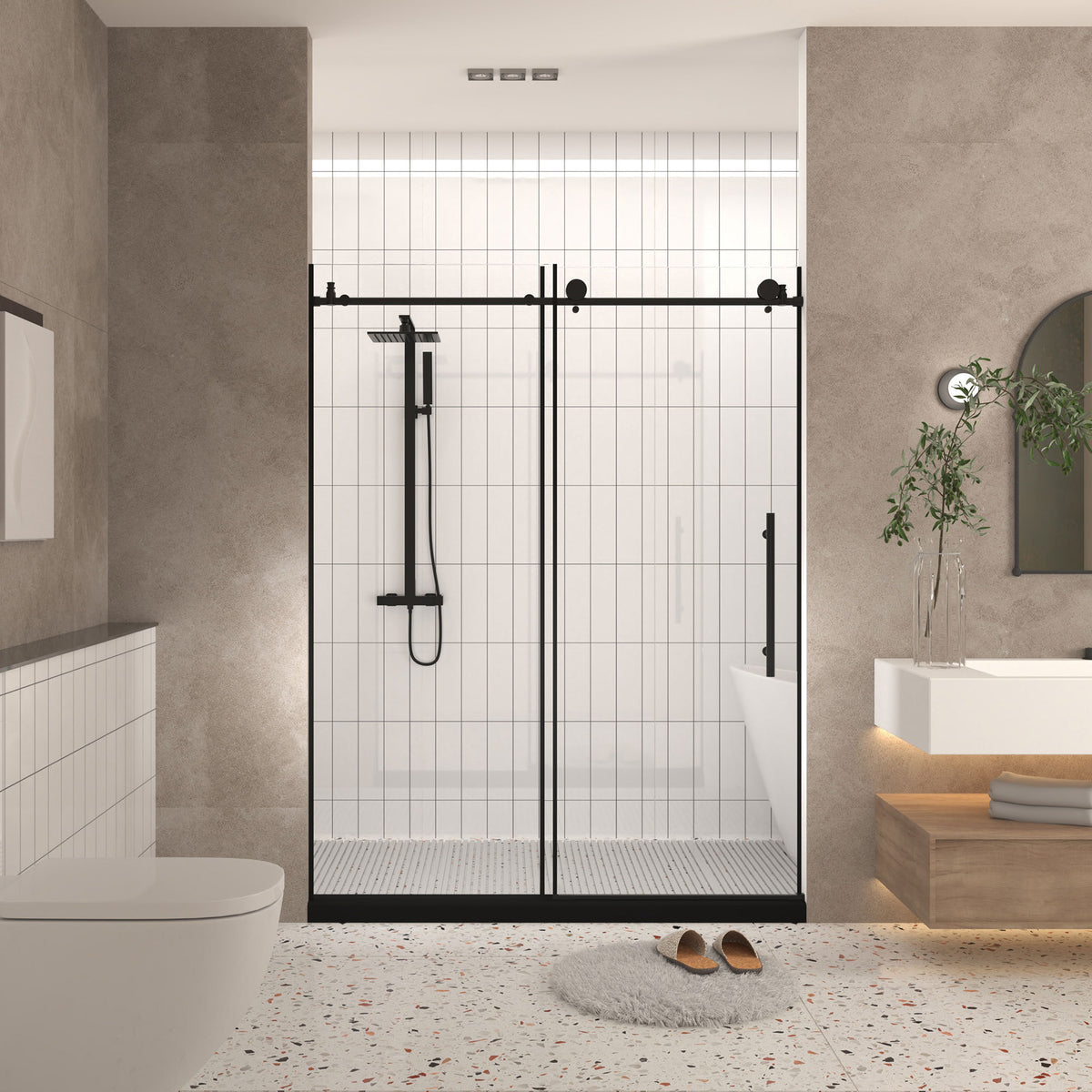 Matte Black Frameless 6mm Tempered Glass Shower Door