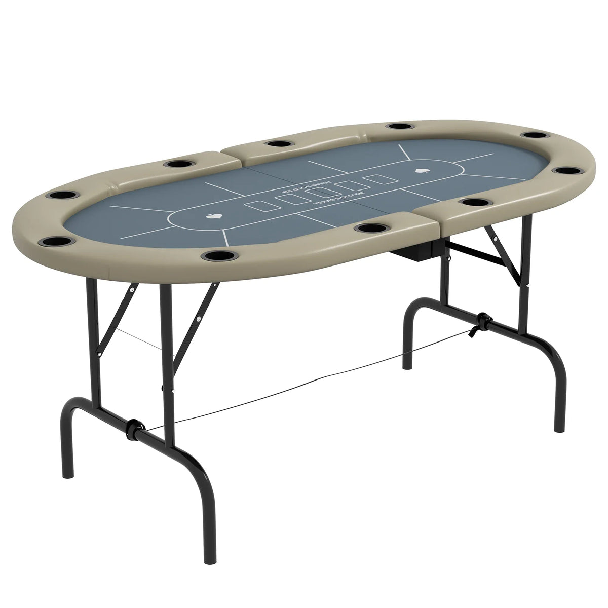 Folding Ten-Player Oval Poker Game Table With Cup Holders - Omega Lifestyles