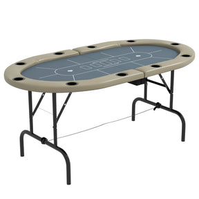 Folding Ten-Player Oval Poker Game Table With Cup Holders - Omega Lifestyles