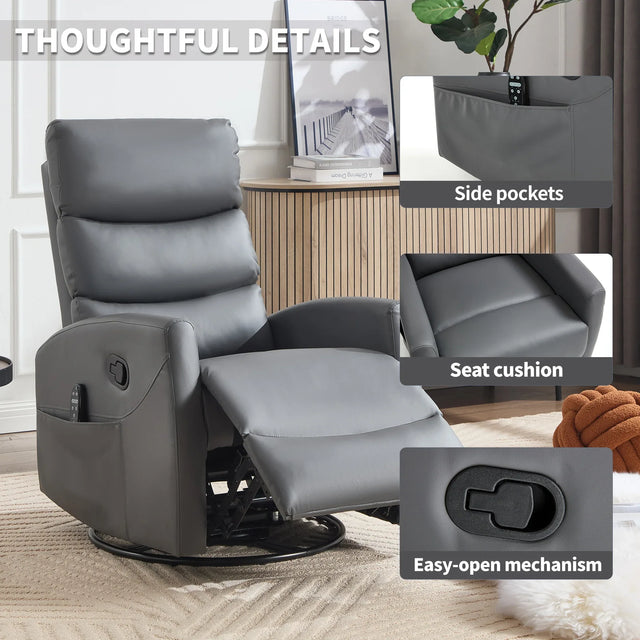 Heat Massage Faux Leather Swivel Rocking Recliner Chair - Omega Lifestyles