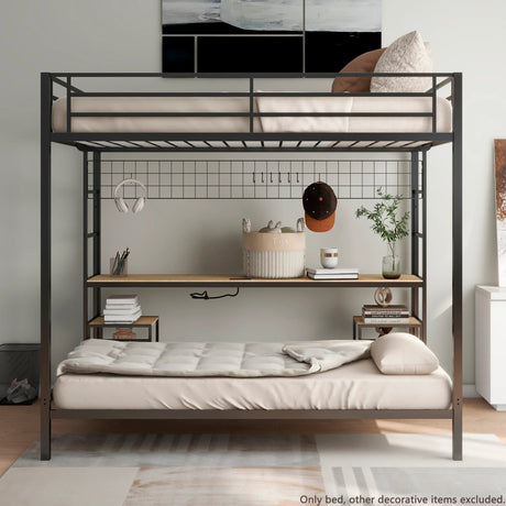 Full Over Twin Metal Bunk Bed With Desk Charging Station - Omega Lifestyles