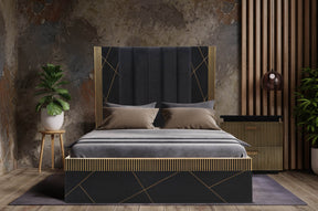 Solid Mango Wood Contemporary Queen Bed Frame With Brass Cladding - Omega Lifestyles
