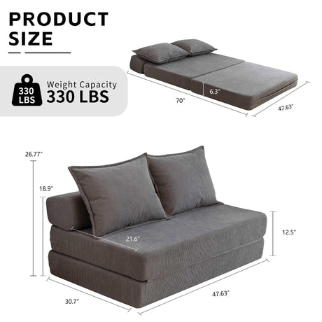 Foldable Corduroy 2-Seat Sofa Bed With Lumbar Pillow - Omega Lifestyles