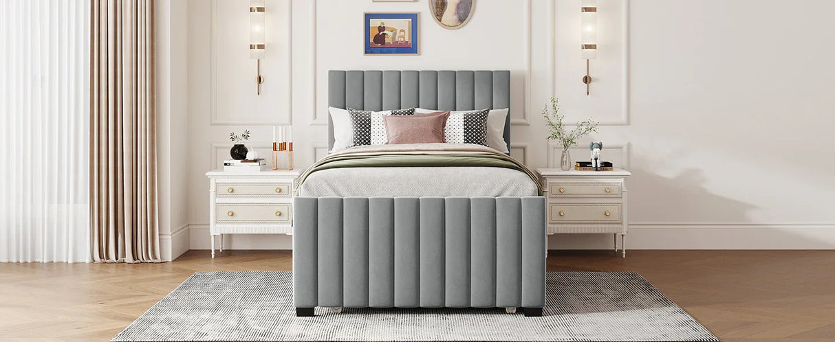 Twin Velvet Upholstered Platform Bed With Trundle - Omega Lifestyles