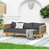 Acacia Wood Outdoor 3-Seater Daybed With Rattan Arms