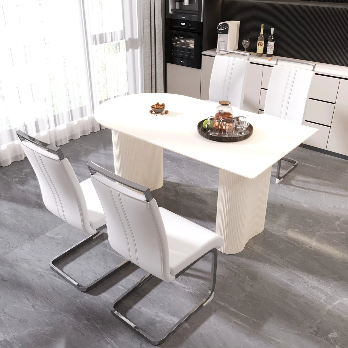 Modern Cream MDF Dining Table And PU Armless Chair Set - Omega Lifestyles