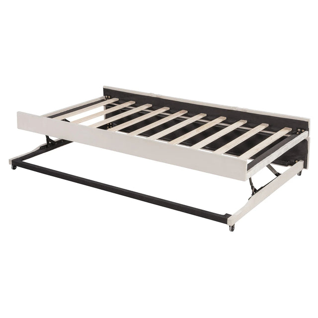 Full Upholstered L-Shaped Daybed With Twin Trundle and USB Ports - Omega Lifestyles