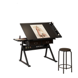 Adjustable Tilting Drawing Desk With Storage Drawers And Stool - Omega Lifestyles
