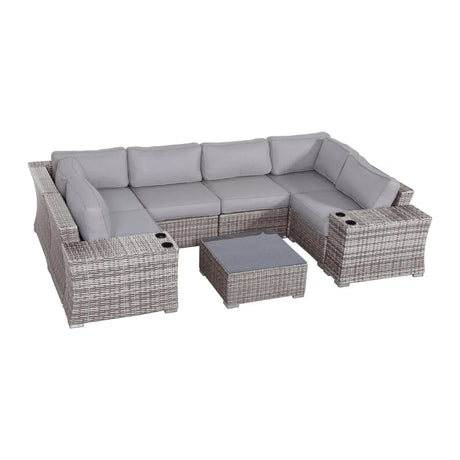 Coastal Gray 9-Piece Wicker Patio Seating Set With Cushions - Omega Lifestyles