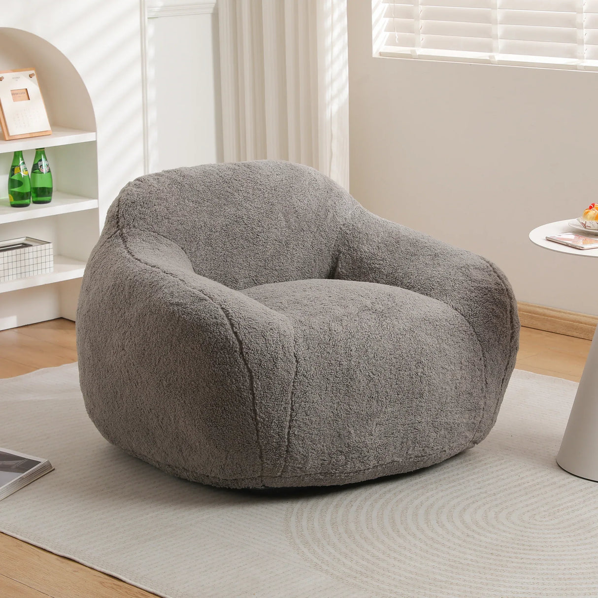 Memory Foam Teddy Fabric Bean Bag Chair With Armrests - Omega Lifestyles