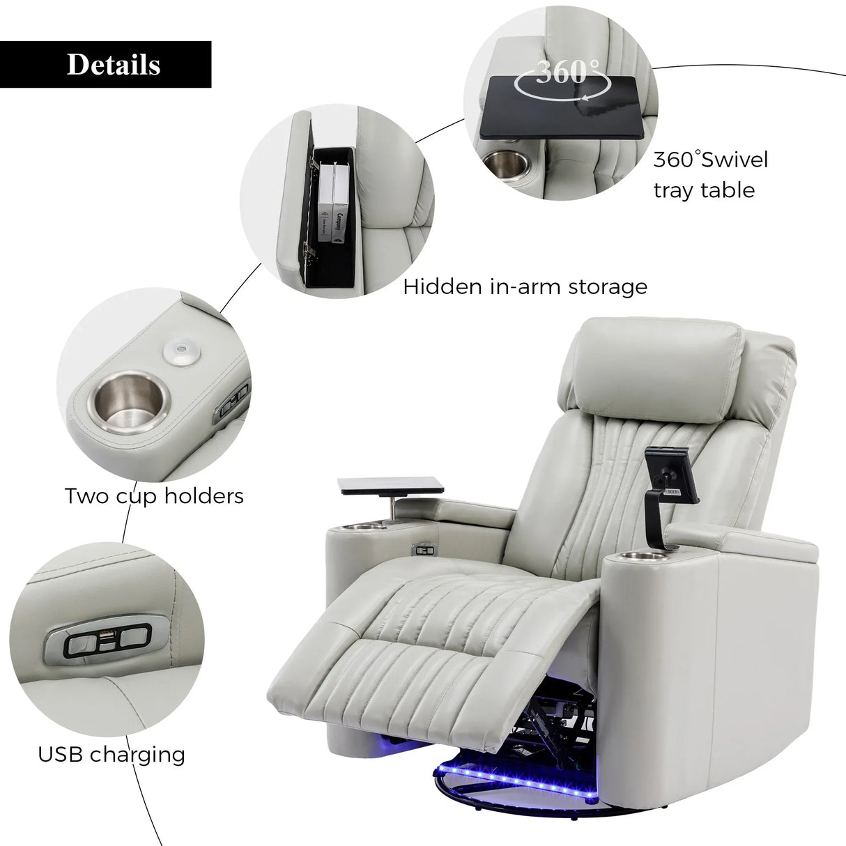 Power Recliner Chair With USB Charging Cup Holders - Omega Lifestyles
