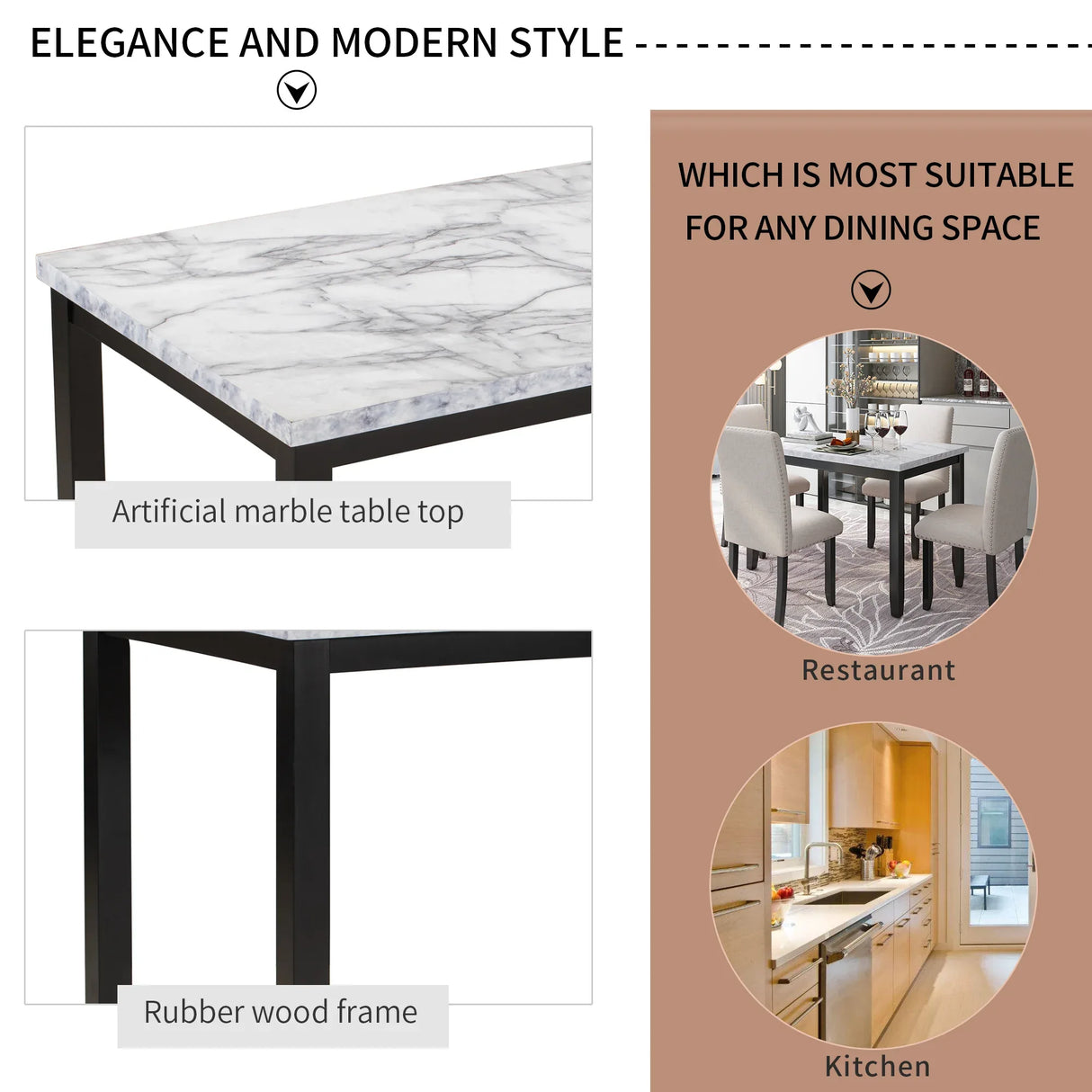 5-Piece Faux Marble Dining Table Set With Cushioned Chairs - Omega Lifestyles