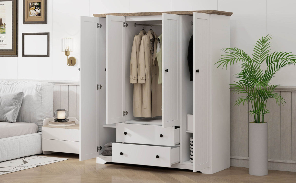 4 Door White Solid Wood MDF Wardrobe Armoire - Omega Lifestyles