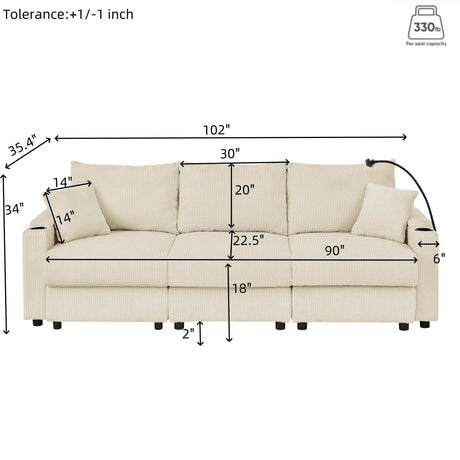 Modern Corduroy 7-Seat Armless Cushion Back Sofa Set - Omega Lifestyles