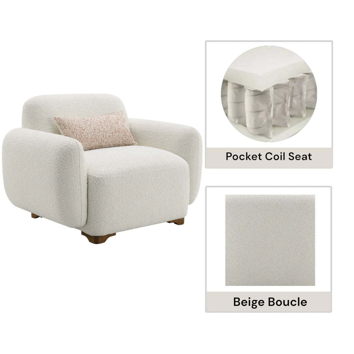 Beige Boucle Accent Chair With Toss Pillow - Omega Lifestyles