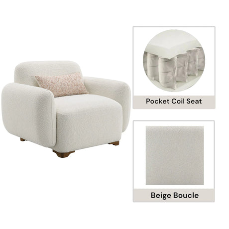 Beige Boucle Accent Chair With Toss Pillow - Omega Lifestyles