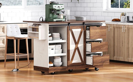 Farmhouse Sliding Barn Door Kitchen Island Cart - Omega Lifestyles