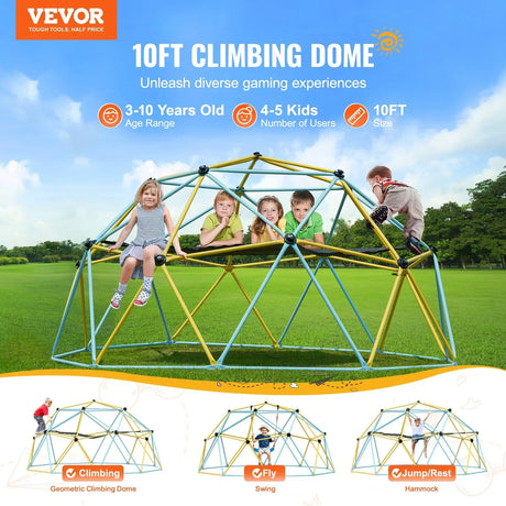 10FT Steel Geometric Climbing Dome With Swing And Hammock - Omega Lifestyles