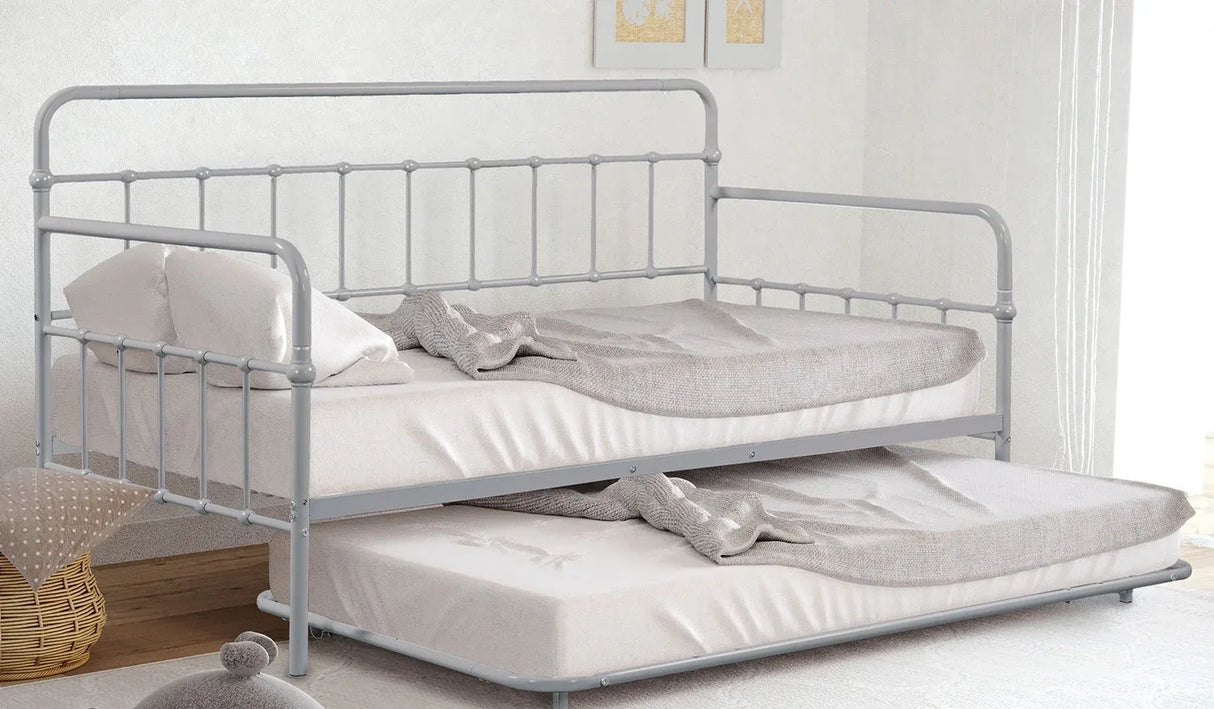 Twin Contemporary Silver Metal Daybed With Trundle - Omega Lifestyles