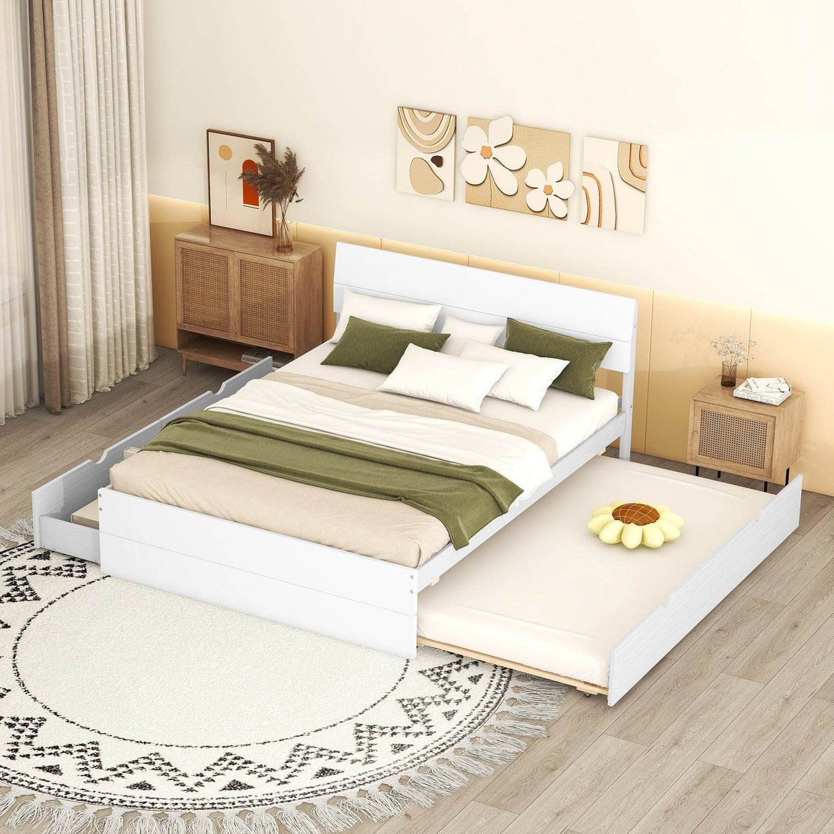 Modern Full White High Gloss Bed Frame With Trundle - Omega Lifestyles