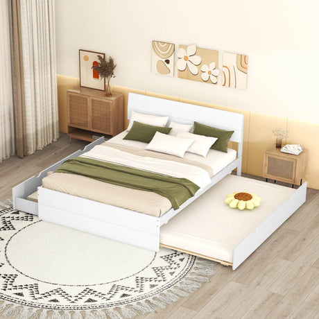 Modern Full White High Gloss Bed Frame With Trundle - Omega Lifestyles