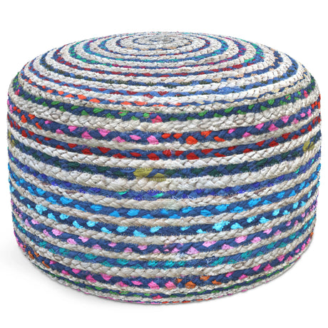 Round Blue Fabric Pouf With Supportive Polystyrene Filling - Omega Lifestyles