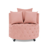 Pink Velvet Upholstered Swivel Chair With Movable Wheels - Omega Lifestyles