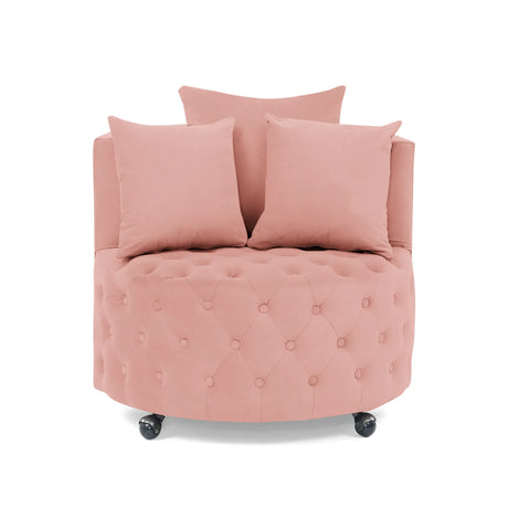 Pink Velvet Upholstered Swivel Chair With Movable Wheels - Omega Lifestyles