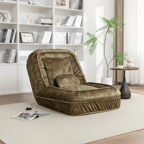 Adjustable Velvet Upholstered Floor Sofa With Massage Pillow - Omega Lifestyles