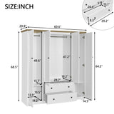 4 Door White Solid Wood MDF Wardrobe Armoire - Omega Lifestyles