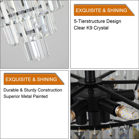 Modern Luxury Black Crystal 10-Light Flush Mount Chandelier - Omega Lifestyles