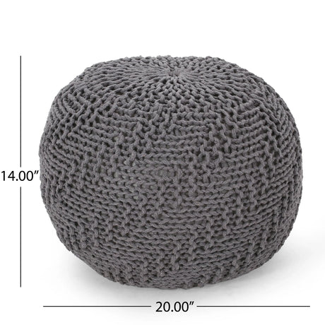 Modern Handmade Knit Cotton Round Pouf 20-Inch - Omega Lifestyles