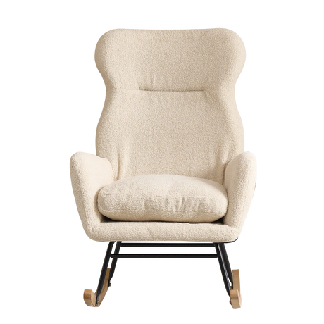 Beige Cotton Upholstered Ergonomic Rocking Chair - Omega Lifestyles
