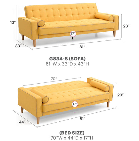 Tufted Fabric Sofa Bed With Removable Arms - Omega Lifestyles