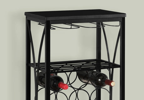 Black Metal Wine Rack Home Bar With Glass Storage - Omega Lifestyles