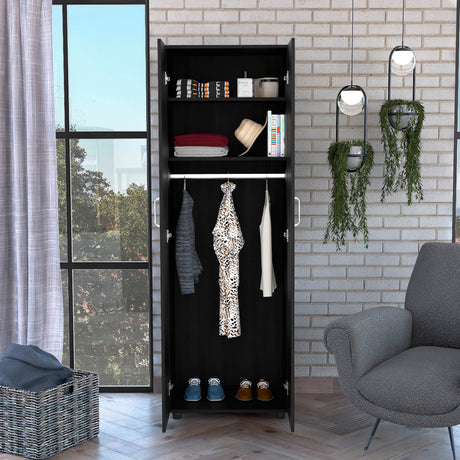 Black Wengue Rectangular Armoire With Three Shelves - Omega Lifestyles
