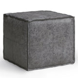 Distressed Black Vegan Faux Leather Square Pouf - Omega Lifestyles
