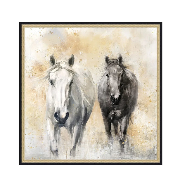 Hand-Painted Black White Horse Canvas Wall Art - Omega Lifestyles