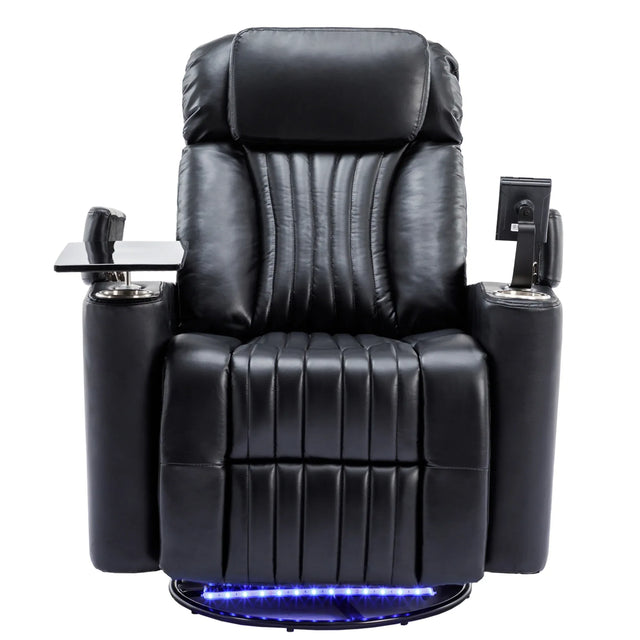Power Swivel PU Leather Recliner Chair With Tray Table - Omega Lifestyles