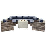 Premium 6-Person Wicker Outdoor Seating Group With Fire Pit - Omega Lifestyles