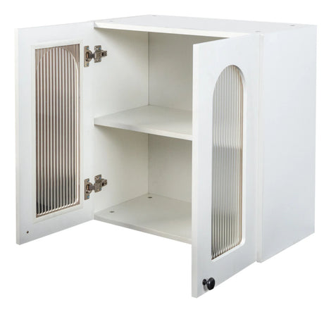 Arched Glass Door Floating Wall Cabinet With Shelves - Omega Lifestyles