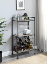Industrial Three-Tier Metal And Synthetic Wood Wine Rack - Omega Lifestyles