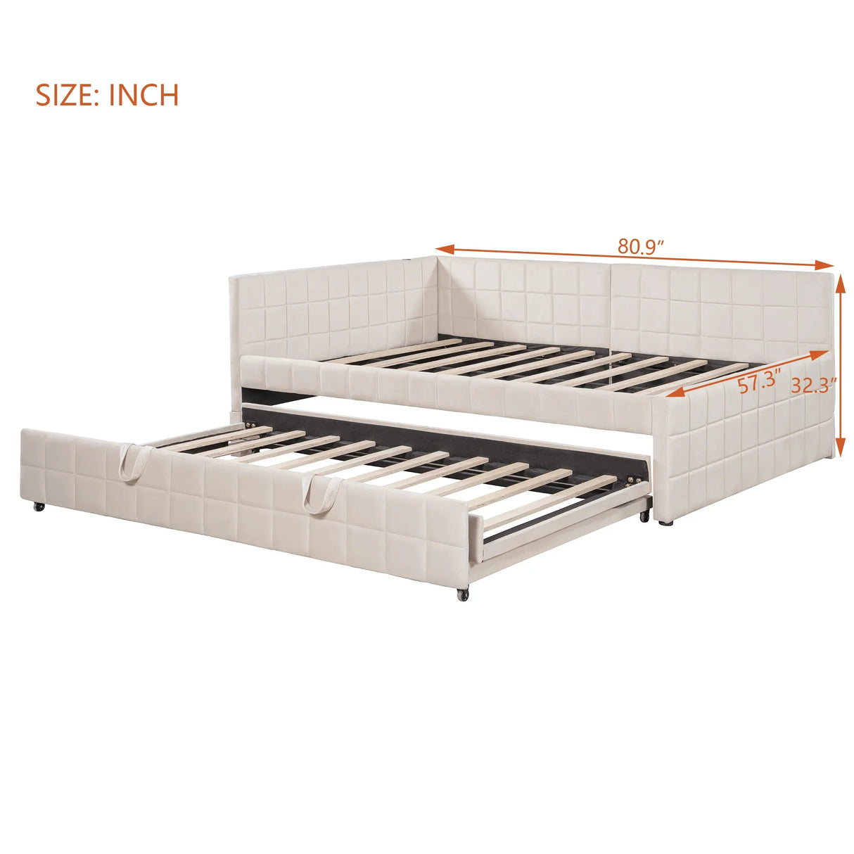 Full Upholstered L-Shaped Daybed With Twin Trundle and USB Ports - Omega Lifestyles