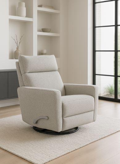 Manual Upholstered Fabric Swivel Recliner With Chrome Lever - Omega Lifestyles
