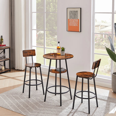 Rustic Brown Bar Table Set With Backrest Shelves - Omega Lifestyles