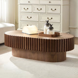 Modern Oval Walnut MDF Pedestal Coffee Table 44-Inch - Omega Lifestyles