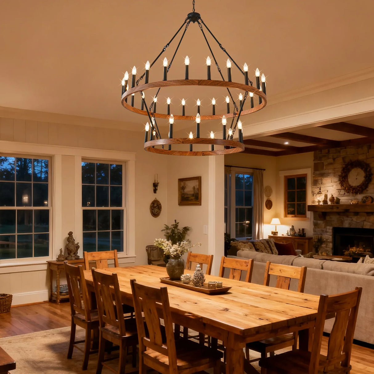 Large 36-Light Wagon Wheel Farmhouse Chandelier - Omega Lifestyles